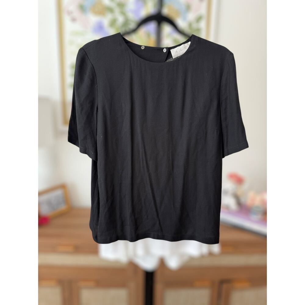 A.L.C. Black and White Overlay Short Sleeve Blouse Size Medium